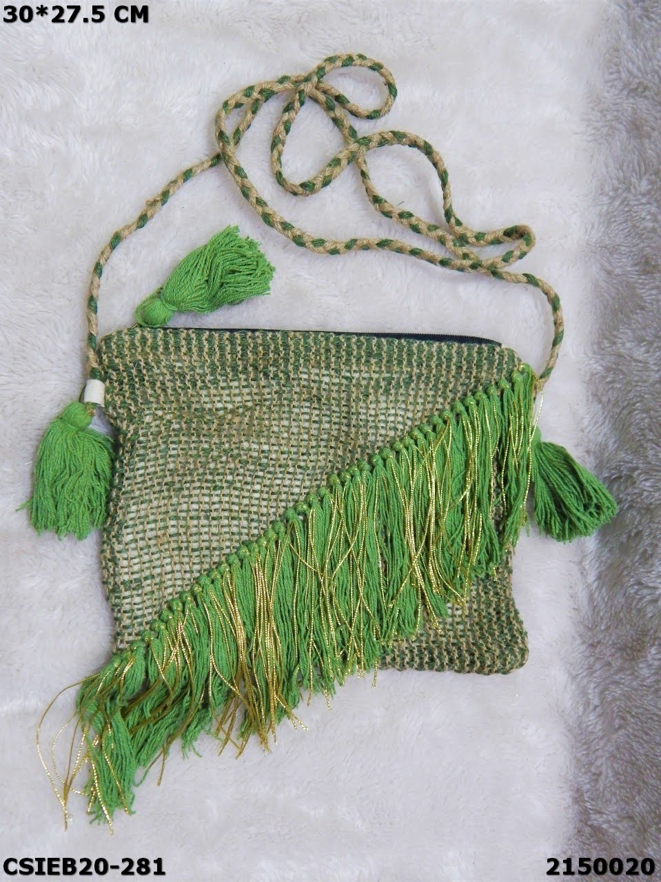 Designer Handmade Jute Cotton Handloo Bag - Multi Color 30x27.5cm | Eco-friendly Reusable Biodegradable Zipper Closure Ideal For Women