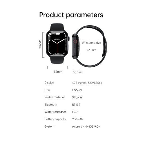 Gw67 Plus Series 7 Black Smart Watch Gender: Men
