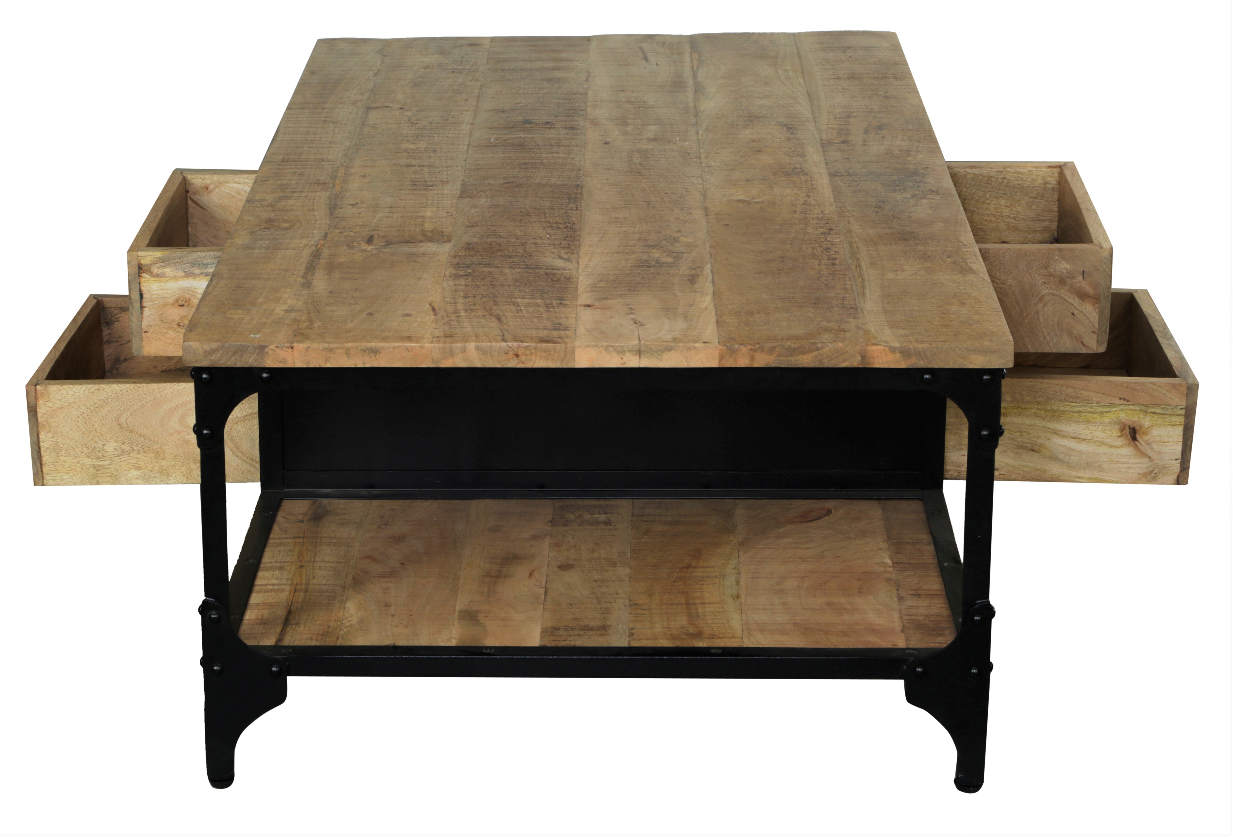 Coffee Table - Wood, Iron | Contemporary Design, Eco-friendly, Handmade, Inflatable, Living Room Use, 137.5x77x45 Cm, Burn Oil Color, 12 Months Warranty