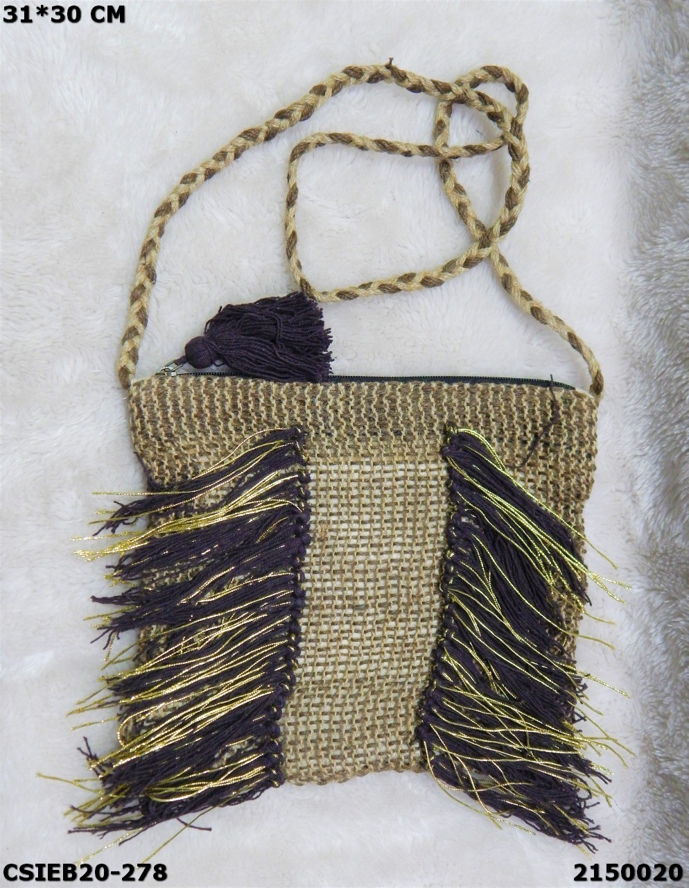 Designer Handmade Jute Cotton Handloo Bag - Multi Color 30x27.5cm | Eco-friendly Reusable Biodegradable Zipper Closure Ideal For Women