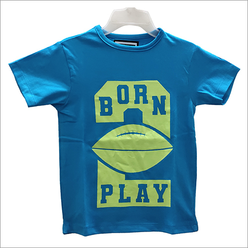 Kids Round Neck Printed T-Shirts - Cotton, Short Sleeves, Sky Blue | Washable, Fun Printed Pattern for Everyday Wear