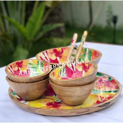 Wooden Salad Bowl Enamel Printed Size: Different Available