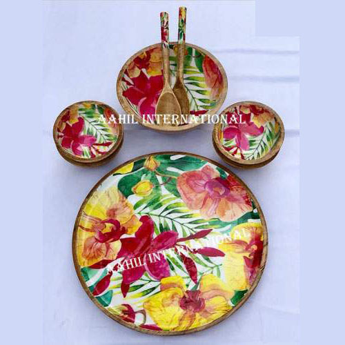 Wooden Salad Bowl Enamel Printed Size: Different Available