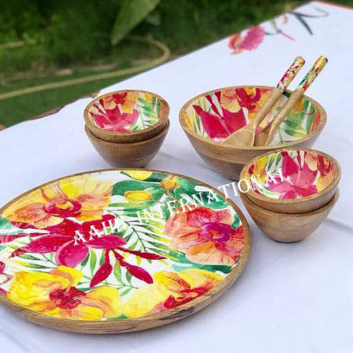 Wooden Salad Bowl Enamel Printed Size: Different Available