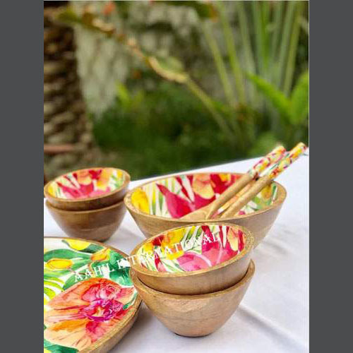 Wooden Salad Bowl Enamel Printed Size: Different Available