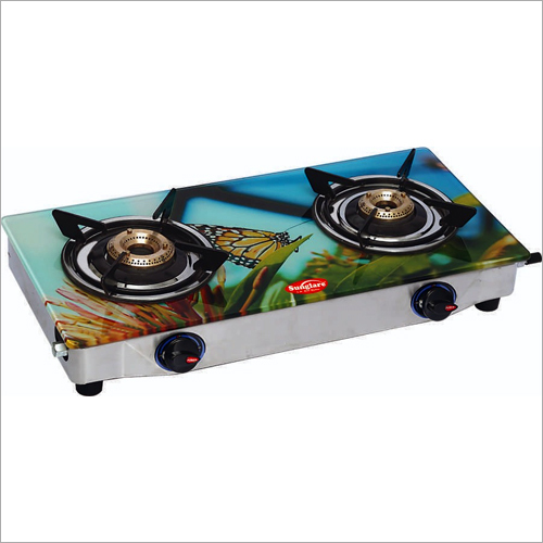 प्रिंटेड क्रिस्टल ग्लास टू बर्नर गैस स्टोव बर्नर की संख्या: 2