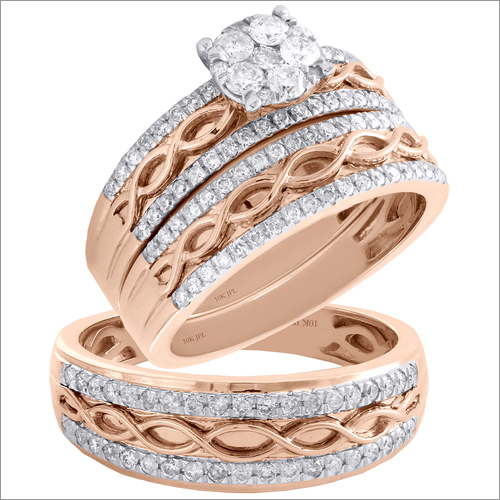 1.50 कैरेट टीडब्ल्यू डायमंड ट्रायो मैचिंग वेडिंग रिंग सेट