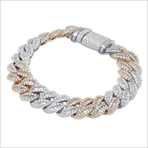 14 Mm 10k Two Tone Baguette Diamond Cuban Link Bracelet