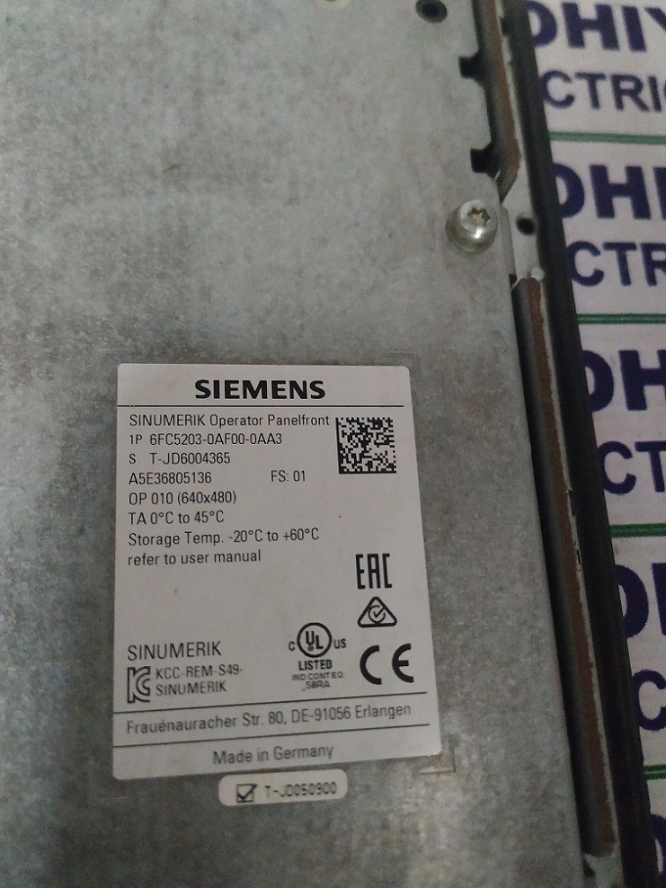 Siemens Sinumerik 6fc5203-0af00-0aa3 Operator Panel