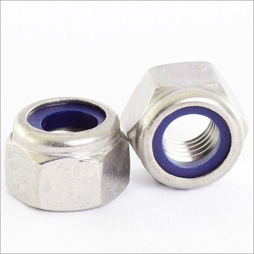 Nylock Nut - Stainless Steel & Mild Steel, Hexagonal Shape, Corrosion Resistant,  Silver Color