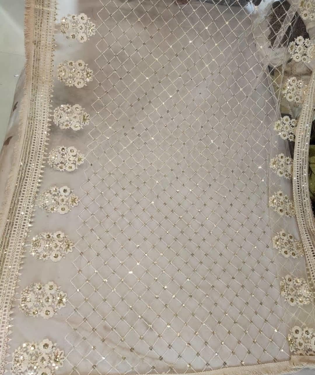 Chikankari Dupatta - 2.4 Mtr Butterfly Net Fabric, White Color, Embroidered Pattern, Lightweight & Washable For Versatile Cloth Designing