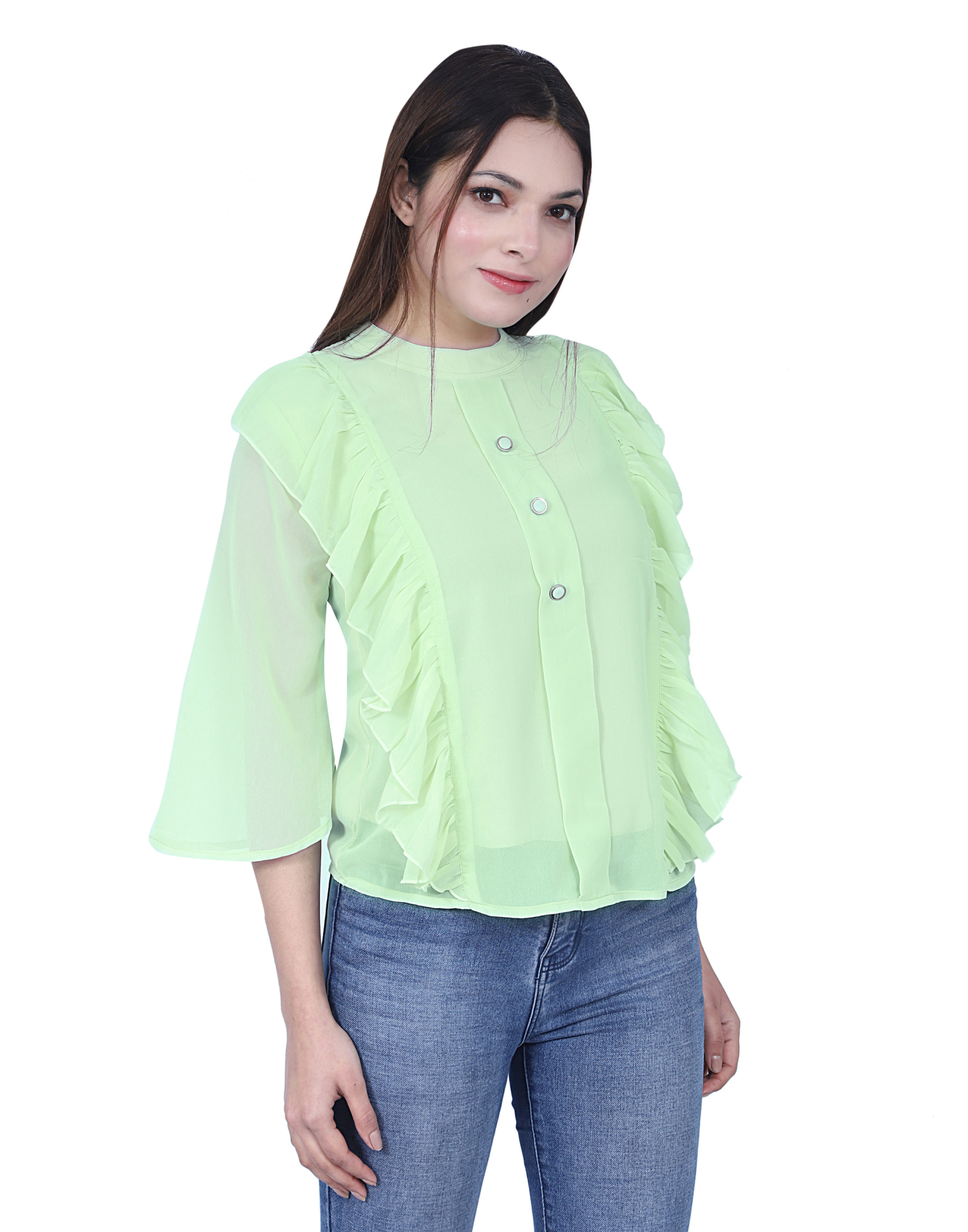 Casual Ruffle Top For Women Bust Size: 40 Inch (In)