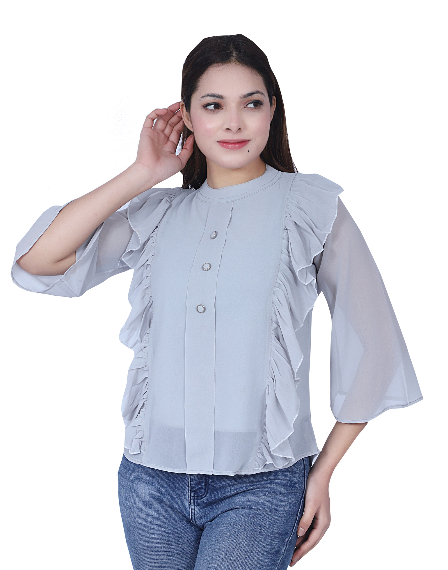 Casual Ruffle Top For Women Bust Size: 40 Inch (In)
