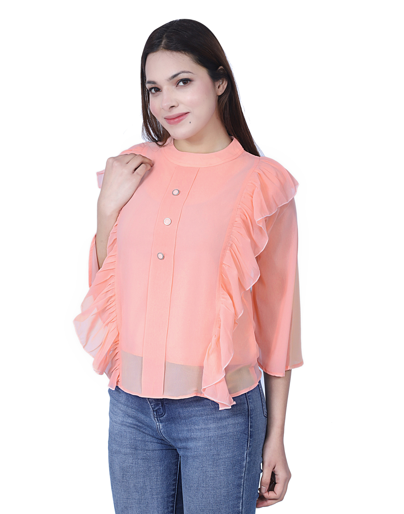 Casual Ruffle Top For Women Bust Size: 40 Inch (In)