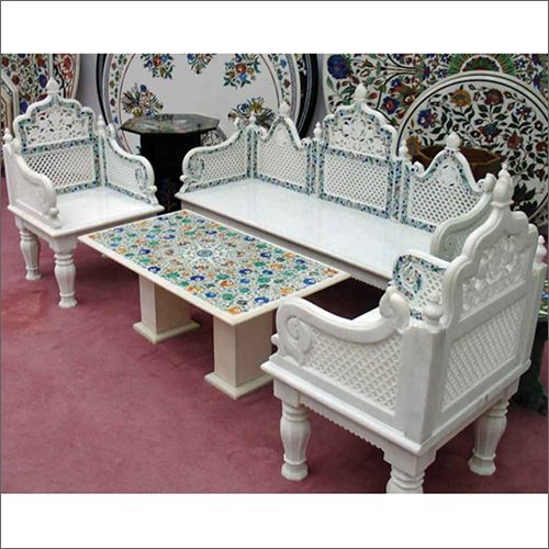 Sandstone Bench Set - Sandstone Material, Elegant White Design | Classy Outdoor Decoration, Smooth Surface Finish, High Aesthetic Value