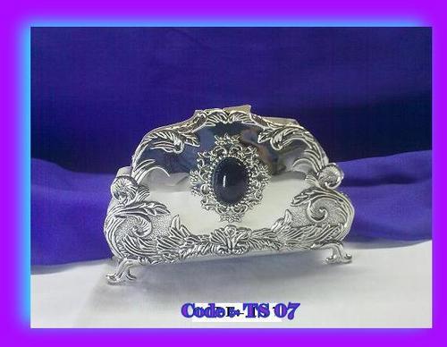 Silver Napkin Holder With Stone