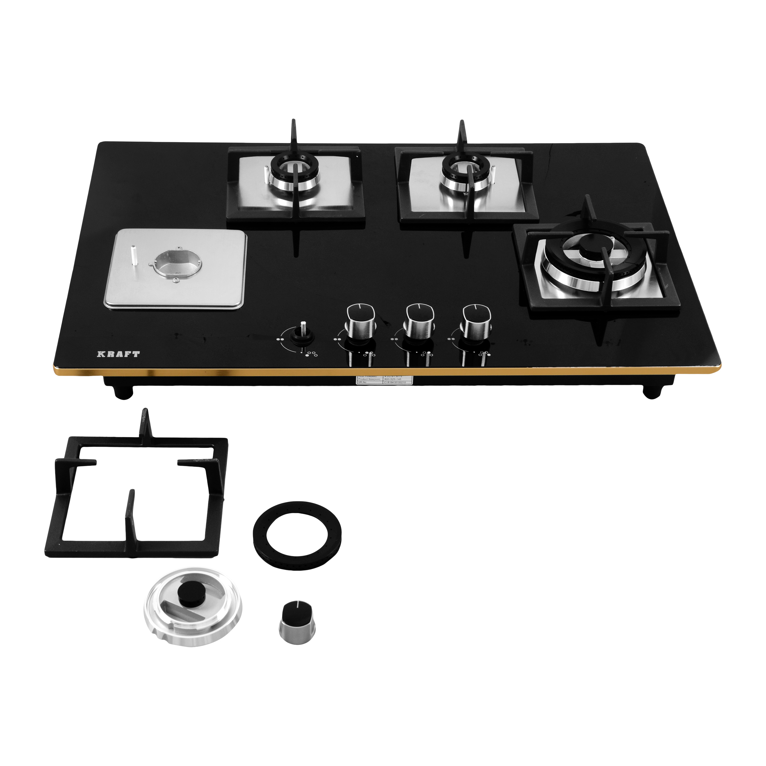 Four Burner Gas Hob Dimension(l*w*h): 850*595*185 Millimeter (Mm)