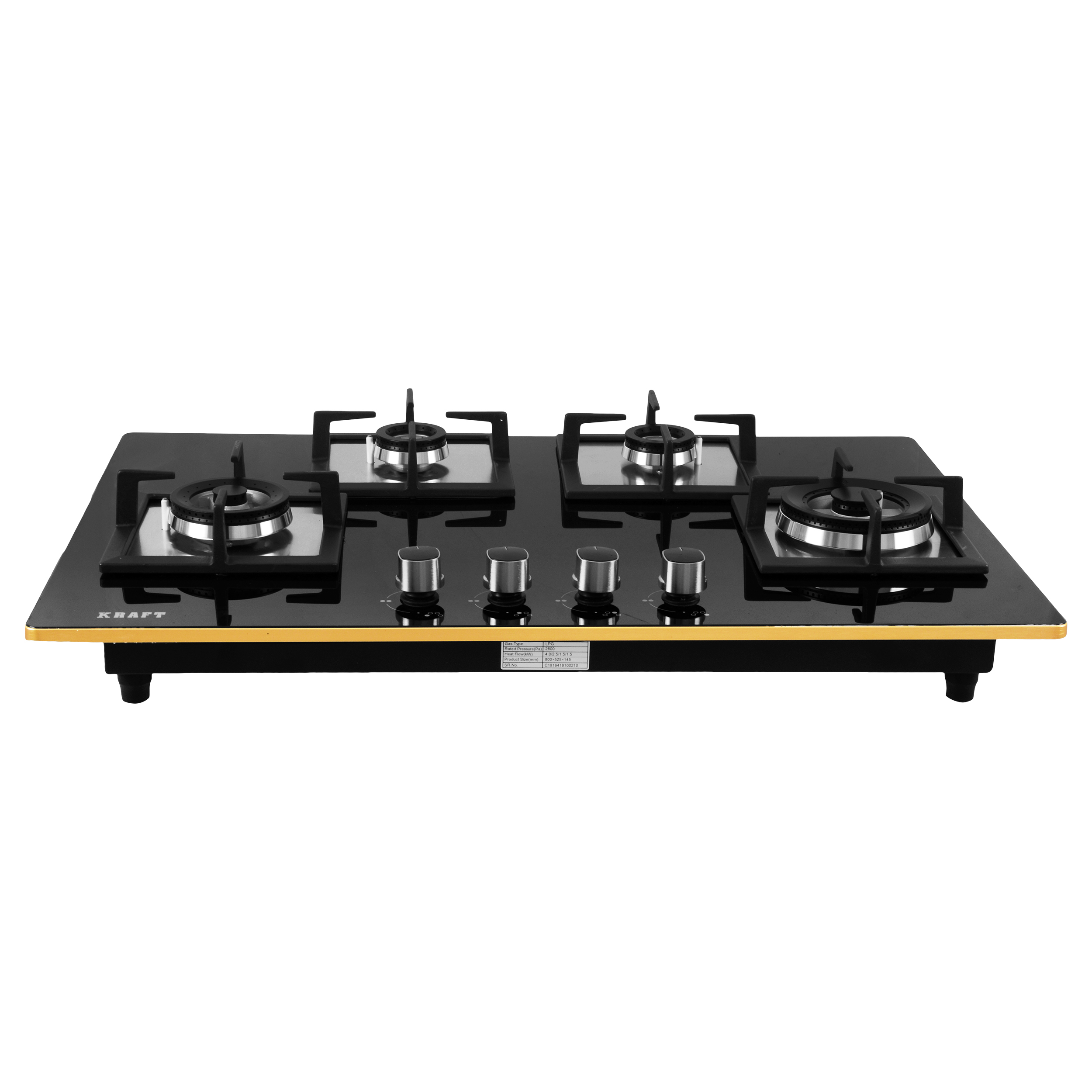Four Burner Gas Hob Dimension(l*w*h): 850*595*185 Millimeter (Mm)