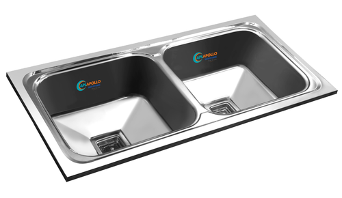 Silver Apl Apollo Edge Series Double Bowl Kitchen Sink