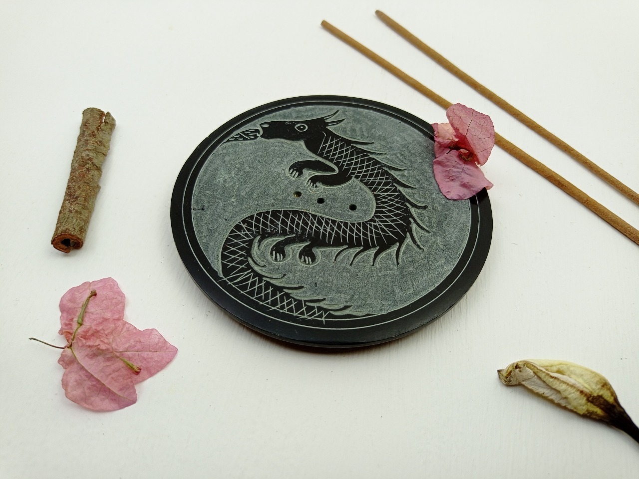 Soapstone Incense Stick Holder Ii Model No. 72 Ii Black Size: 4 X 4 X 1/2 Inch