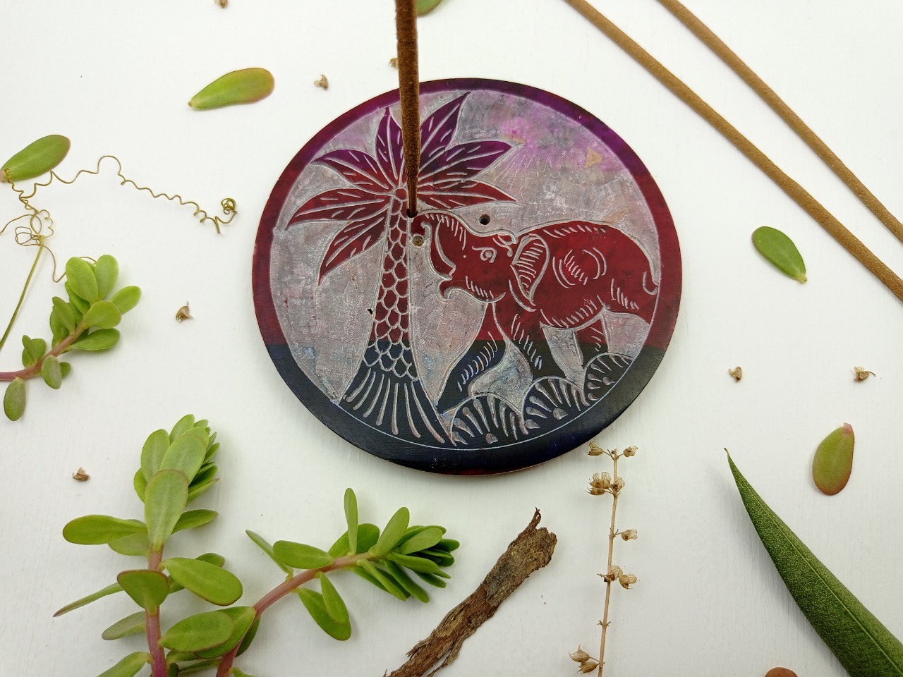 Soapstone Incense Stick Holder - 4x4x1/2 Inch | Red And Blue Color, Customizable Gift Option