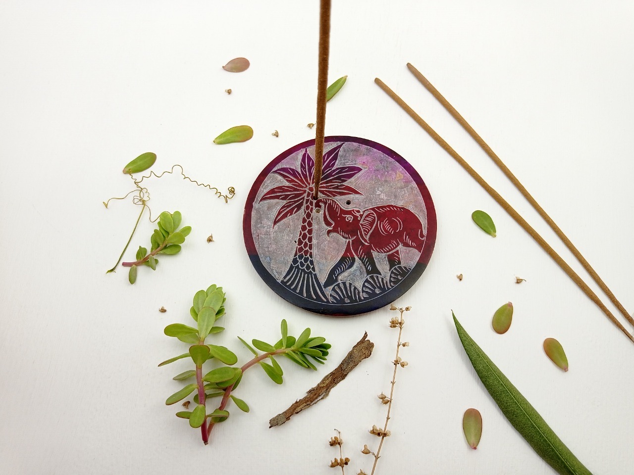 Soapstone Incense Stick Holder - 4x4x1/2 Inch | Red And Blue Color, Customizable Gift Option