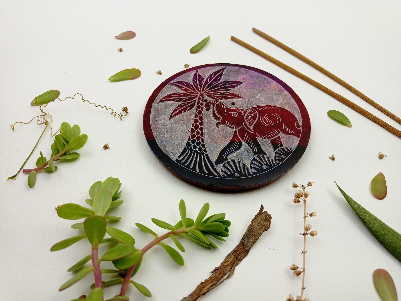 Soapstone Incense Stick Holder - 4x4x1/2 Inch | Red And Blue Color, Customizable Gift Option