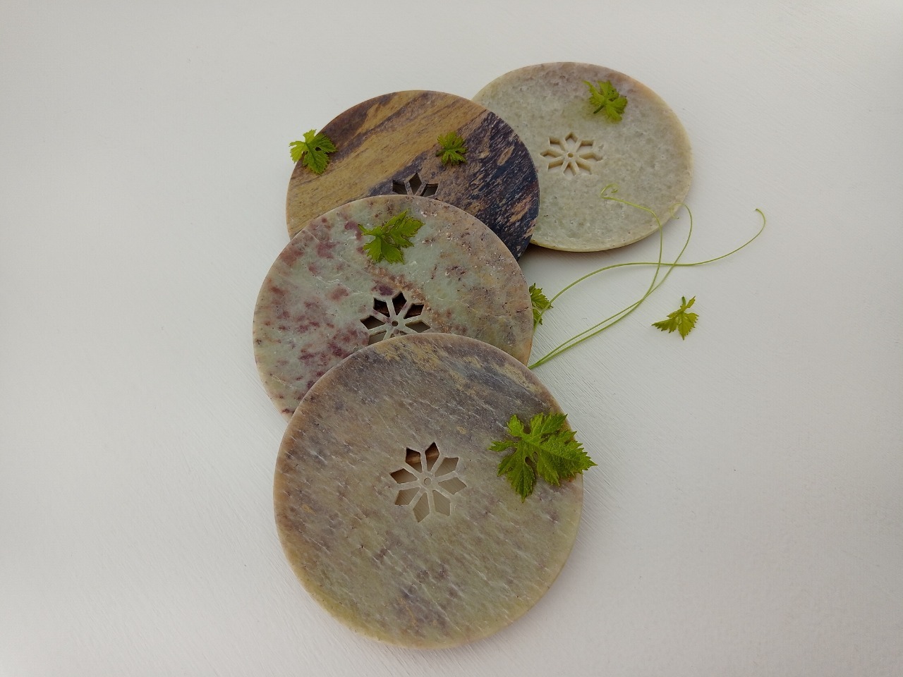 Soapstone Coasters - 4 X 4 X 3/8 Inch | Multicolour, Made From Premium Soapstone, Set Of 4
