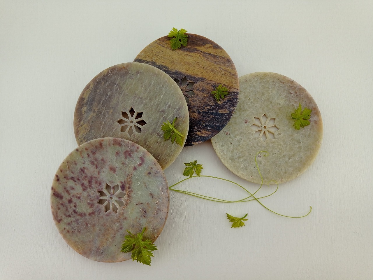Soapstone Coasters - 4 X 4 X 3/8 Inch | Multicolour, Made From Premium Soapstone, Set Of 4