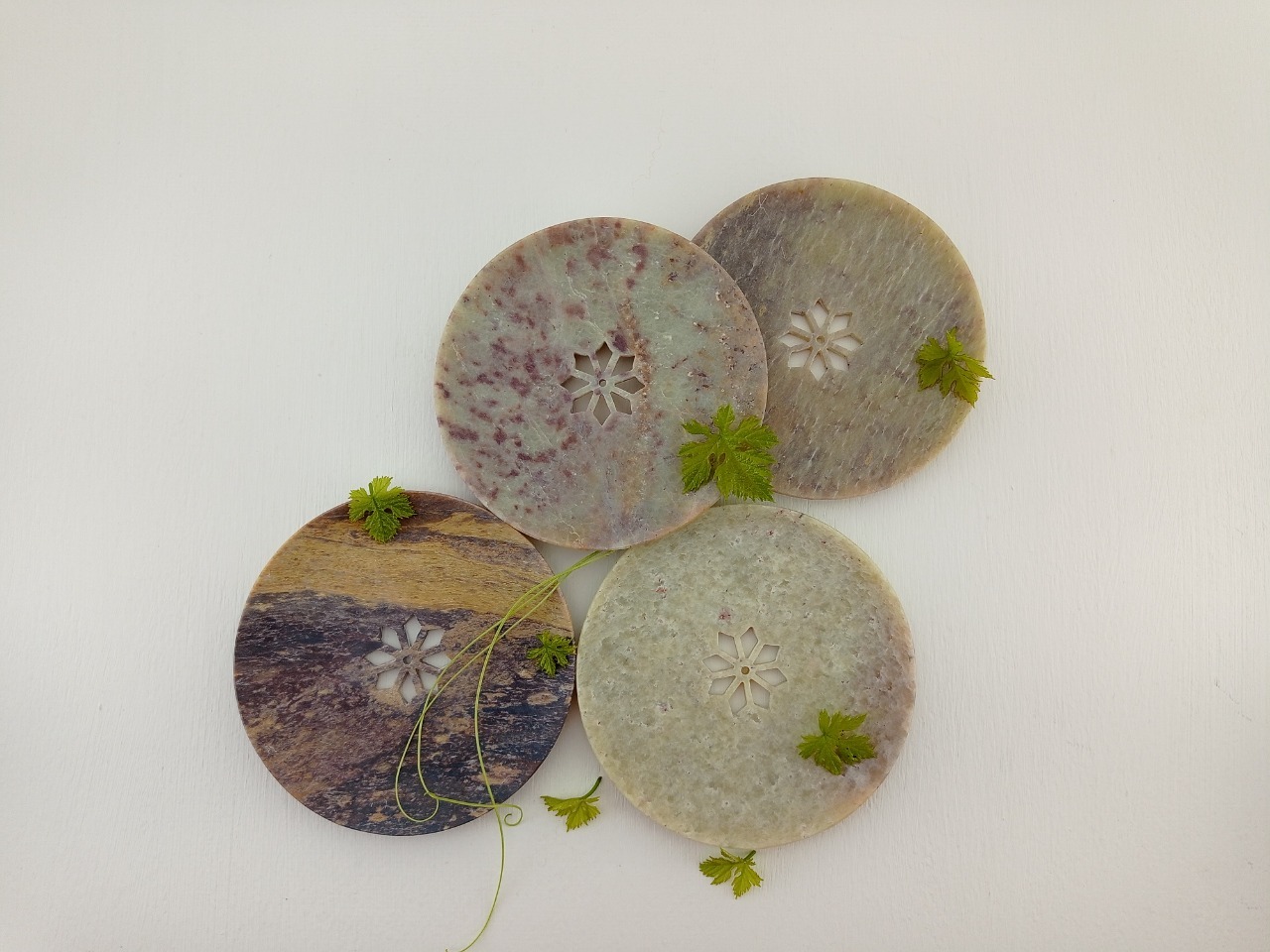 Soapstone Coasters - 4 X 4 X 3/8 Inch | Multicolour, Made From Premium Soapstone, Set Of 4