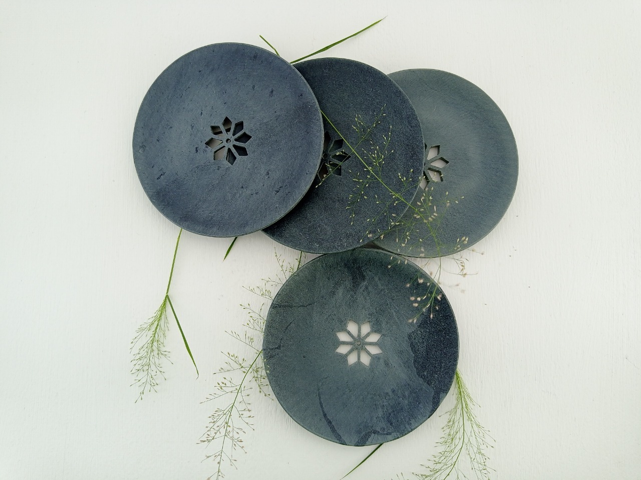 Soapstone Coaster Set - 4x4x3/8 Inch, Grey Color | Pack Of 4, Easy Clean With Dry Cloth