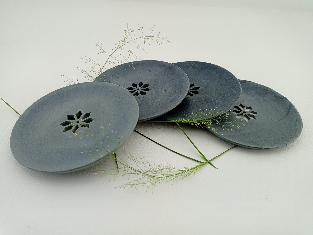Soapstone Coaster Set - 4x4x3/8 Inch, Grey Color | Pack Of 4, Easy Clean With Dry Cloth