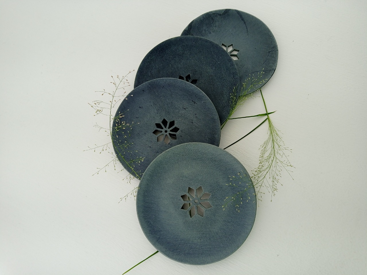 Soapstone Coaster Set - 4x4x3/8 Inch, Grey Color | Pack Of 4, Easy Clean With Dry Cloth