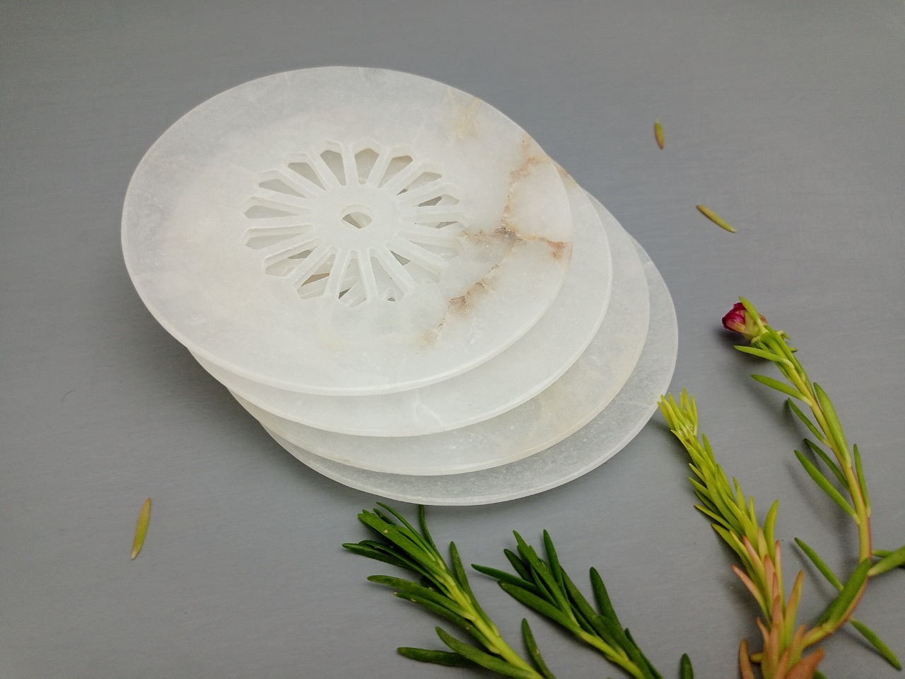 Round Alabaster Coaster Ii Model No. 216 Ii White Color