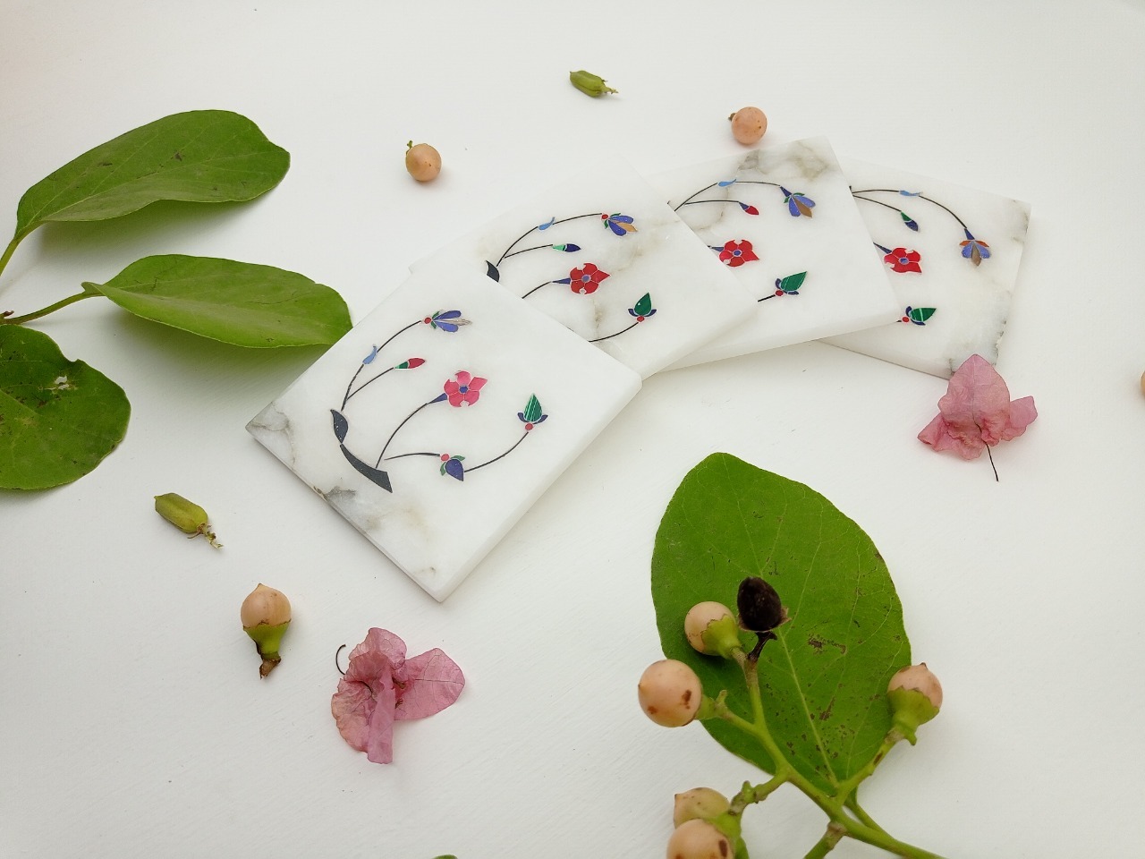 Square Alabaster Coasters Ii Model No. 268 Ii White Color