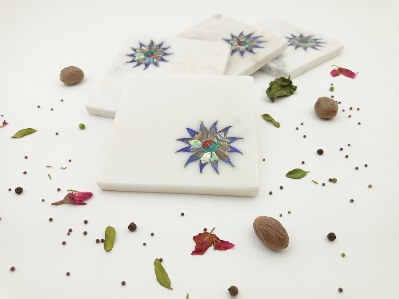 Square Marble Coaster Ii Model No. 14 Ii White Color