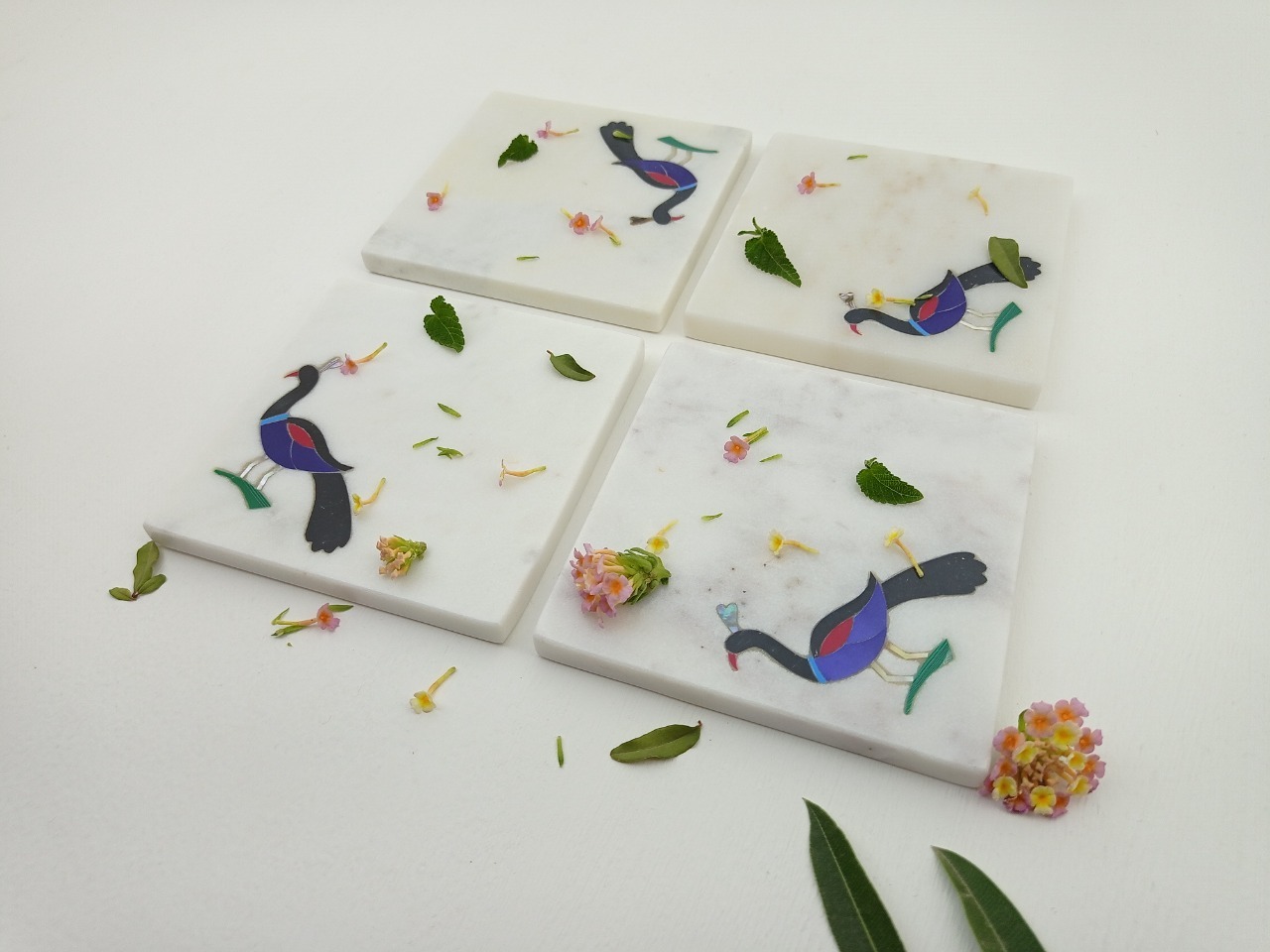 Marble Coasters - 4 X 4 X 5/16 Inch Pack Of 4, White Marble Square Shape