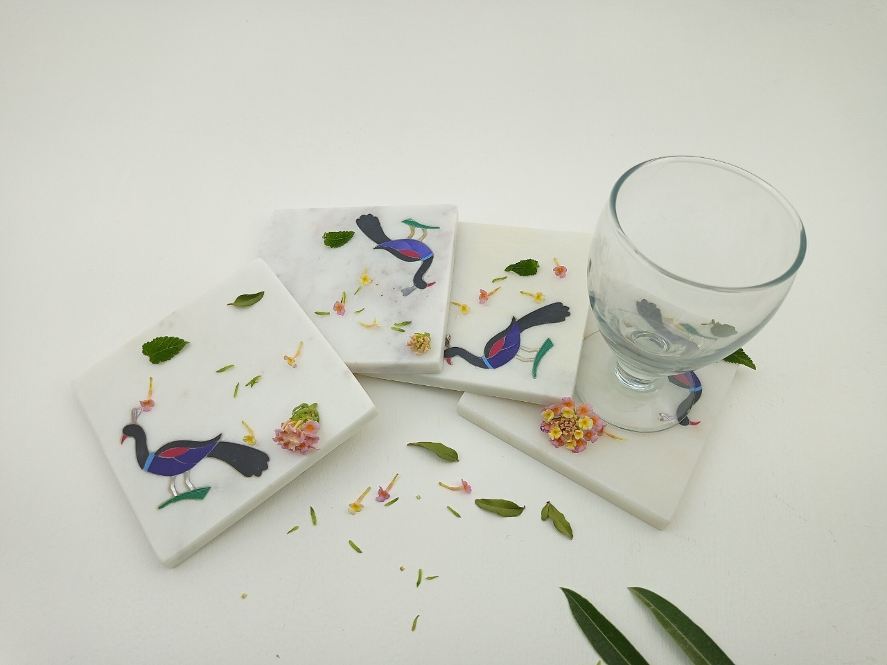 Marble Coasters - 4 X 4 X 5/16 Inch Pack Of 4, White Marble Square Shape
