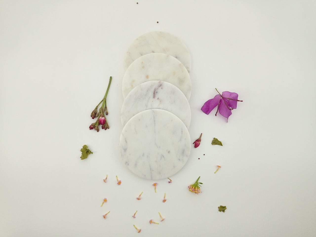 Marble Coasters - 4 X 4 X 3/8 Inch, White Round Design | Elegant Marble Material, Pack Of 4