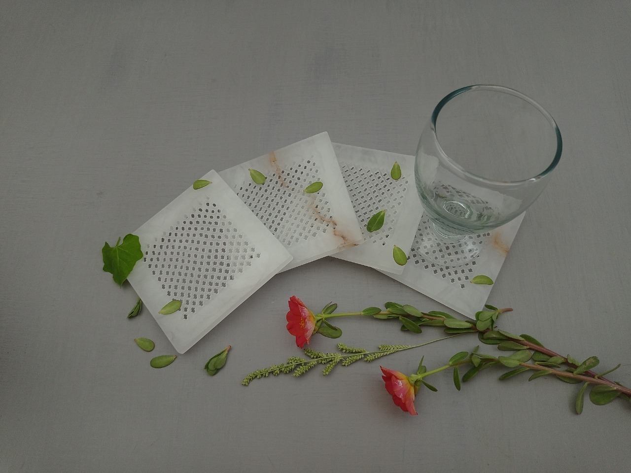 Square Alabaster Coaster Ii Model No. 57 Ii White Color