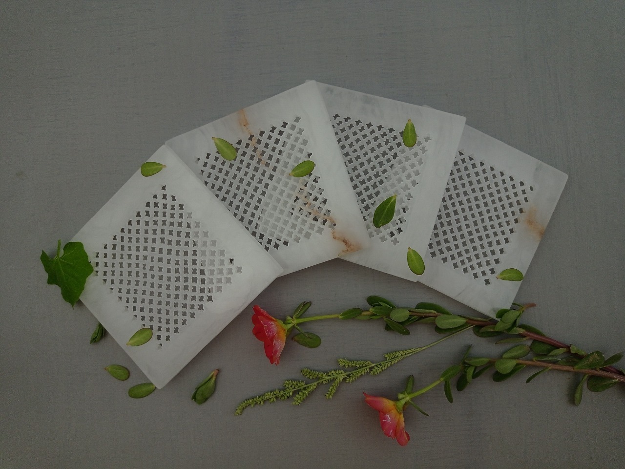 Square Alabaster Coaster Ii Model No. 57 Ii White Color