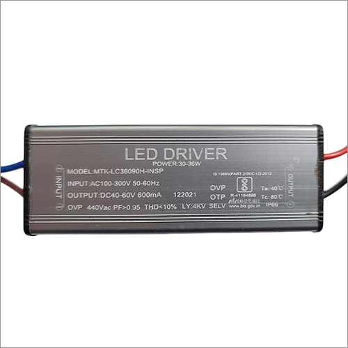 36W 600MA 4KV MTK LED Driver - Input AC 100-300V, Output DC 40-60V, PF 0.95 | Black, IP65 Rated for Street Lighting Applications