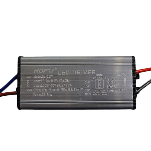 24W 300mA KOPU LED Driver - AC 100-300V Input, DC 54-80V Output, 4KV Surge Protection | Black Rectangle, 0.95 Power Factor, Cool White Light