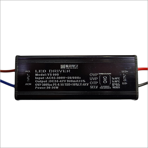 36W 900MA 4KV YS LED Driver - Input AC 100-300V, Output DC 24-42V, IP65, Black | LED Lighting for Street Light Applications
