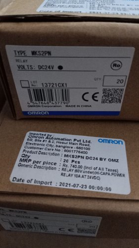 MKS2PN, MRON 10AMP Plug in Relays 10A/8PIN/24VDCDPDT WITH INDICATORMKS2PN