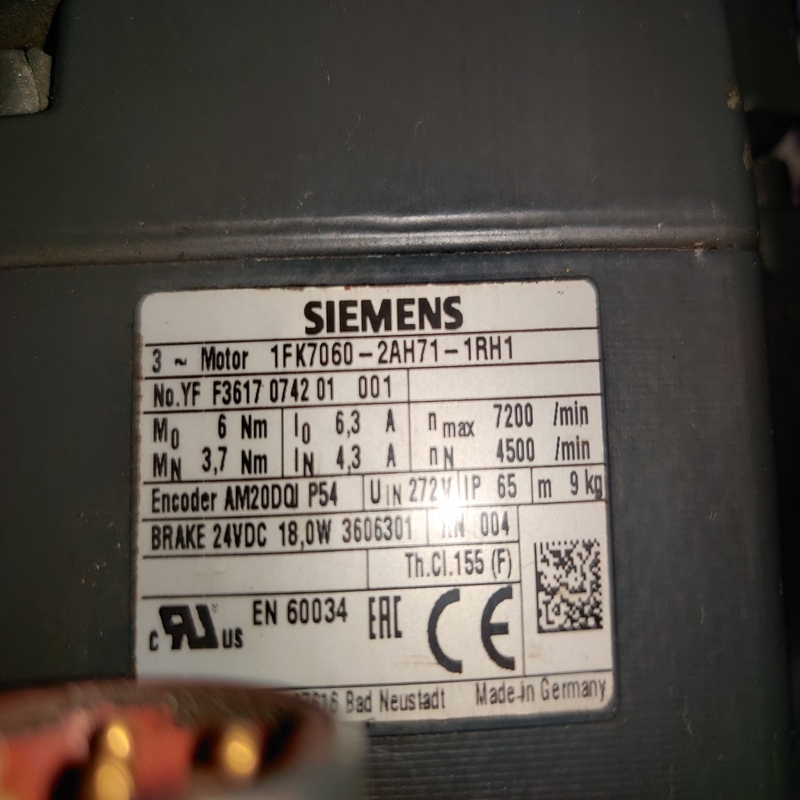 Siemens 1fk7060-2ah71-1rh1 Servo Motor