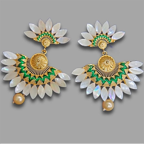 Ladies Designer Earring - Metal & Pearl, 2x2 Inches, White Color | Features Gold Plating, Post Fastening for Weddings, Parties & Festive Occasions