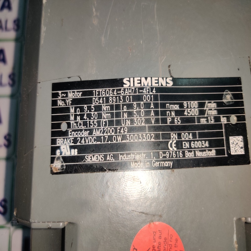 Siemens 1ft6064-6ah71-4fl4 Servo Motor