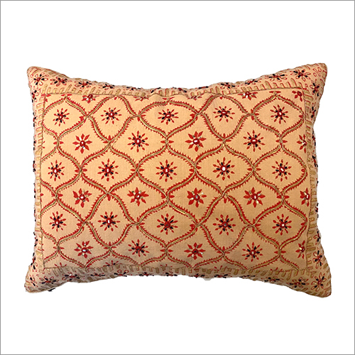 Embroidered 15X20 Inch Eri Ghicha Silk Embroidery Cushion