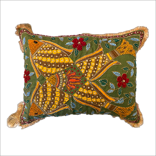 Green 15X17 Inch Hemp Embroidery Cushion